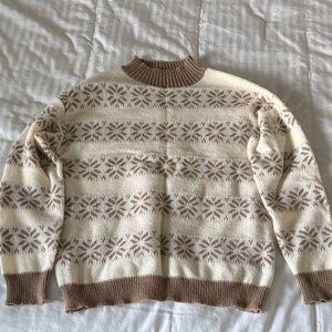 Cream and Brown Patterned Sweater